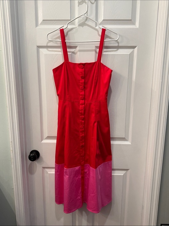 Dresses & Skirts - Gianni Bini Red and Pink Colorblock Button-Front Midi Sundress